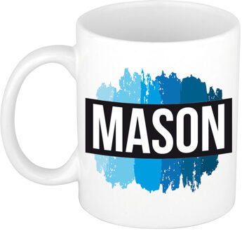 Bellatio Decorations Naam cadeau mok / beker Mason met blauwe verfstrepen 300 ml