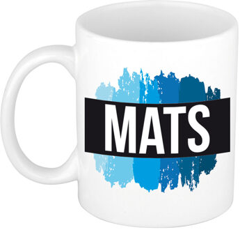 Bellatio Decorations Naam cadeau mok / beker Mats met blauwe verfstrepen 300 ml