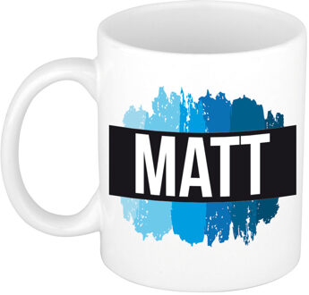 Bellatio Decorations Naam cadeau mok / beker Matt met blauwe verfstrepen 300 ml