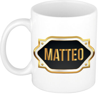 Bellatio Decorations Naam cadeau mok / beker Matteo met gouden embleem 300 ml