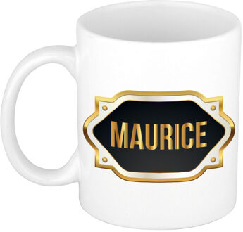 Bellatio Decorations Naam cadeau mok / beker Maurice met gouden embleem 300 ml Zwart