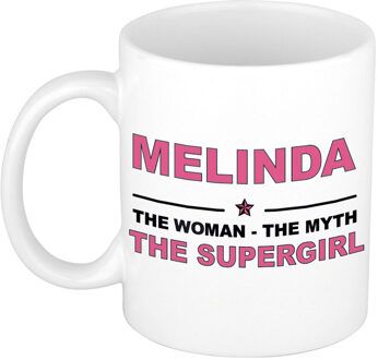 Bellatio Decorations Naam cadeau mok/ beker Melinda The woman, The myth the supergirl 300 ml - Naam mokken Multikleur