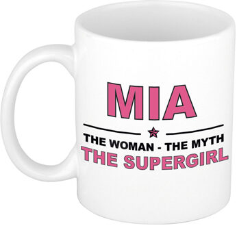 Bellatio Decorations Naam cadeau mok/ beker Mia The woman, The myth the supergirl 300 ml - Naam mokken Multikleur