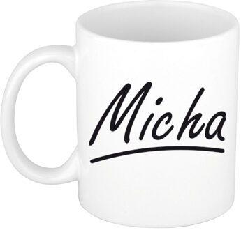 Bellatio Decorations Naam cadeau mok / beker Micha met sierlijke letters 300 ml