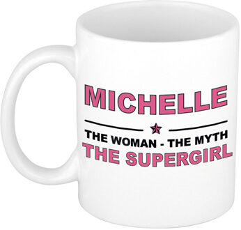 Bellatio Decorations Naam cadeau mok/ beker Michelle The woman, The myth the supergirl 300 ml - Naam mokken Multikleur