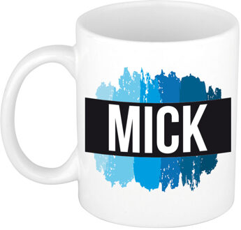 Bellatio Decorations Naam cadeau mok / beker Mick met blauwe verfstrepen 300 ml