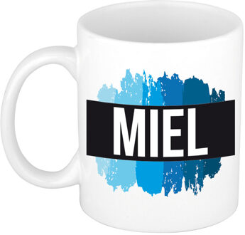 Bellatio Decorations Naam cadeau mok / beker Miel met blauwe verfstrepen 300 ml