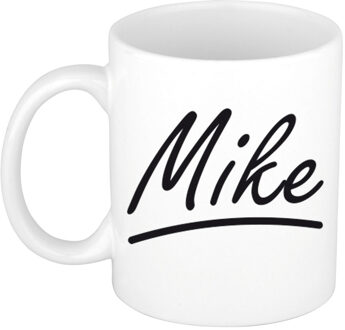 Bellatio Decorations Naam cadeau mok / beker Mike met sierlijke letters 300 ml Wit
