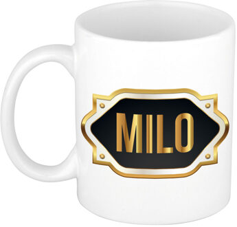 Bellatio Decorations Naam cadeau mok / beker Milo met gouden embleem 300 ml Zwart