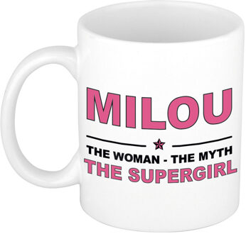 Bellatio Decorations Naam cadeau mok/ beker Milou The woman, The myth the supergirl 300 ml - Naam mokken Multikleur