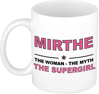 Bellatio Decorations Naam cadeau mok/ beker Mirthe The woman, The myth the supergirl 300 ml - Naam mokken Multikleur