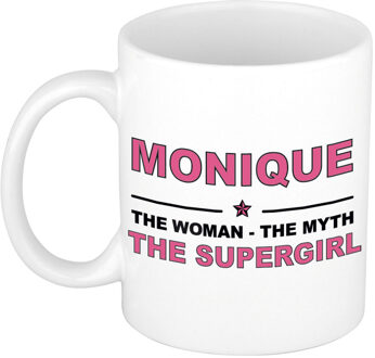 Bellatio Decorations Naam cadeau mok/ beker Monique The woman, The myth the supergirl 300 ml - Naam mokken Multikleur