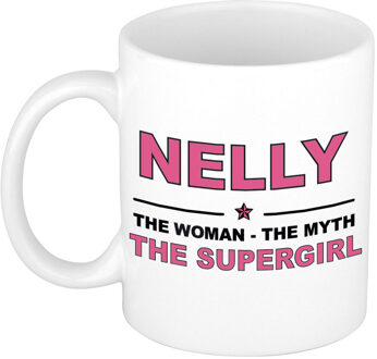 Bellatio Decorations Naam cadeau mok/ beker Nelly The woman, The myth the supergirl 300 ml - Naam mokken Multikleur