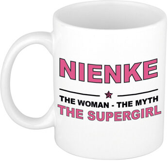 Bellatio Decorations Naam cadeau mok/ beker Nienke The woman, The myth the supergirl 300 ml - Naam mokken Multikleur