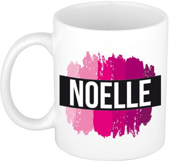 Bellatio Decorations Naam cadeau mok / beker Noelle met roze verfstrepen 300 ml