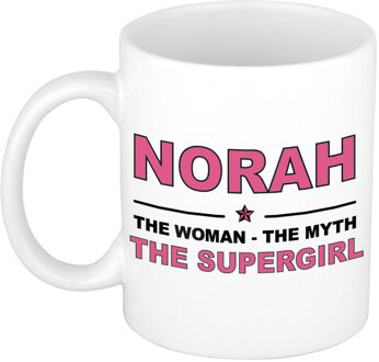 Bellatio Decorations Naam cadeau mok/ beker Norah The woman, The myth the supergirl 300 ml - Naam mokken Multikleur