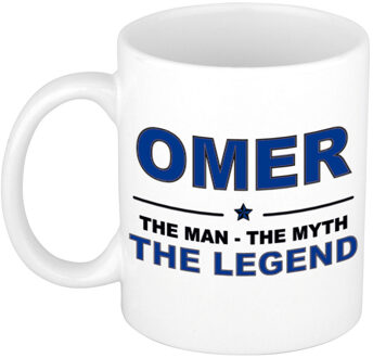 Bellatio Decorations Naam cadeau mok/ beker Omer The man, The myth the legend 300 ml - Naam mokken Multikleur