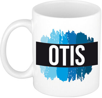 Bellatio Decorations Naam cadeau mok / beker Otis met blauwe verfstrepen 300 ml
