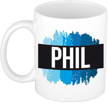 Bellatio Decorations Naam cadeau mok / beker Phil met blauwe verfstrepen 300 ml