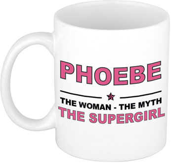 Bellatio Decorations Naam cadeau mok/ beker Phoebe The woman, The myth the supergirl 300 ml - Naam mokken Multikleur