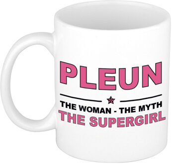 Bellatio Decorations Naam cadeau mok/ beker Pleun The woman, The myth the supergirl 300 ml - Naam mokken Multikleur