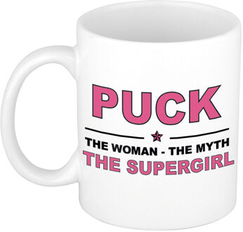 Bellatio Decorations Naam cadeau mok/ beker Puck The woman, The myth the supergirl 300 ml - Naam mokken Multikleur
