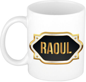 Bellatio Decorations Naam cadeau mok / beker Raoul met gouden embleem 300 ml