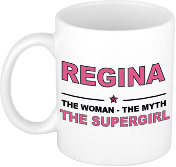 Bellatio Decorations Naam cadeau mok/ beker Regina The woman, The myth the supergirl 300 ml - Naam mokken Multikleur
