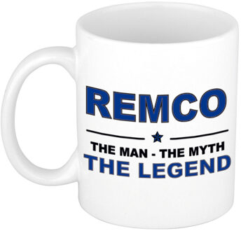 Bellatio Decorations Naam cadeau mok/ beker Remco The man, The myth the legend 300 ml - Naam mokken Multikleur