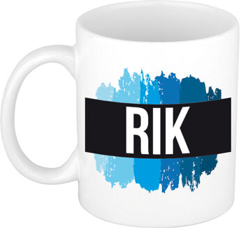 Bellatio Decorations Naam cadeau mok / beker Rik met blauwe verfstrepen 300 ml