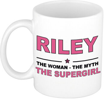 Bellatio Decorations Naam cadeau mok/ beker Riley The woman, The myth the supergirl 300 ml - Naam mokken Multikleur