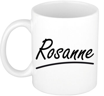 Bellatio Decorations Naam cadeau mok / beker Rosanne met sierlijke letters 300 ml Wit