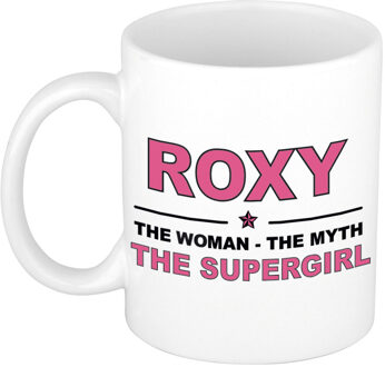 Bellatio Decorations Naam cadeau mok/ beker Roxy The woman, The myth the supergirl 300 ml - Naam mokken Multikleur