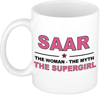 Bellatio Decorations Naam cadeau mok/ beker Saar The woman, The myth the supergirl 300 ml - Naam mokken Multikleur