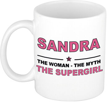 Bellatio Decorations Naam cadeau mok/ beker Sandra The woman, The myth the supergirl 300 ml - Naam mokken Multikleur