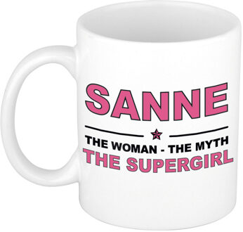 Bellatio Decorations Naam cadeau mok/ beker Sanne The woman, The myth the supergirl 300 ml - Naam mokken Multikleur