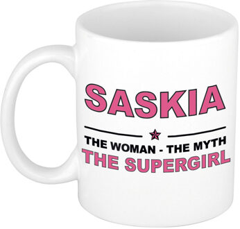 Bellatio Decorations Naam cadeau mok/ beker Saskia The woman, The myth the supergirl 300 ml - Naam mokken Multikleur