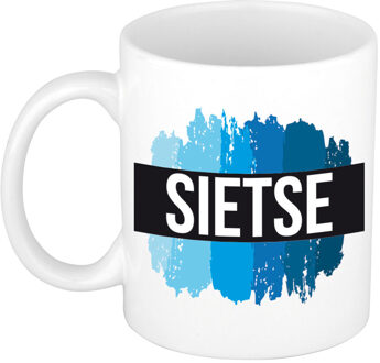 Bellatio Decorations Naam cadeau mok / beker Sietse met blauwe verfstrepen 300 ml