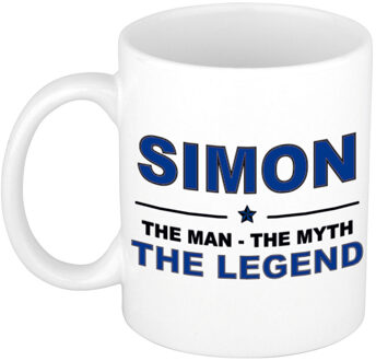 Bellatio Decorations Naam cadeau mok/ beker Simon The man, The myth the legend 300 ml - Naam mokken Multikleur