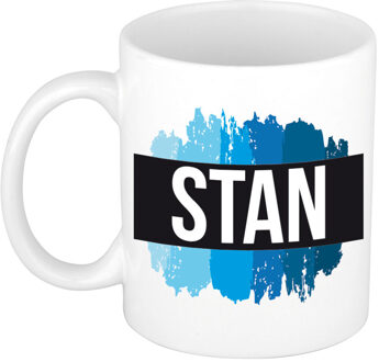 Bellatio Decorations Naam cadeau mok / beker Stan met blauwe verfstrepen 300 ml