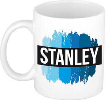 Bellatio Decorations Naam cadeau mok / beker Stanley met blauwe verfstrepen 300 ml