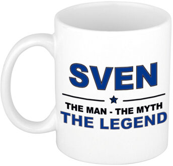 Bellatio Decorations Naam cadeau mok/ beker Sven The man, The myth the legend 300 ml - Naam mokken Multikleur