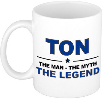Bellatio Decorations Naam cadeau mok/ beker Ton The man, The myth the legend 300 ml - Naam mokken Multikleur
