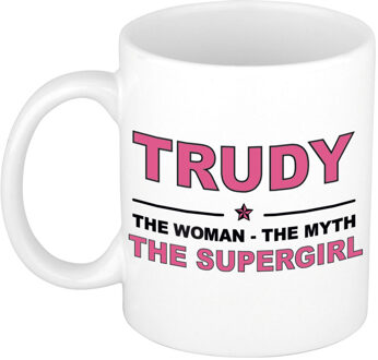 Bellatio Decorations Naam cadeau mok/ beker Trudy The woman, The myth the supergirl 300 ml - Naam mokken Multikleur