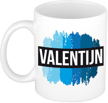 Bellatio Decorations Naam cadeau mok / beker Valentijn met blauwe verfstrepen 300 ml