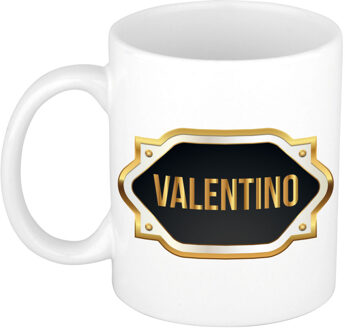 Bellatio Decorations Naam cadeau mok / beker Valentino met gouden embleem 300 ml Zwart