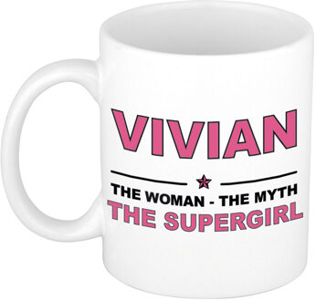 Bellatio Decorations Naam cadeau mok/ beker Vivian The woman, The myth the supergirl 300 ml - Naam mokken Multikleur