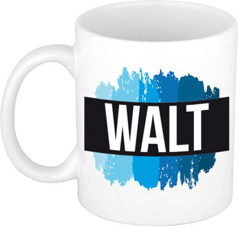 Bellatio Decorations Naam cadeau mok / beker Walt met blauwe verfstrepen 300 ml