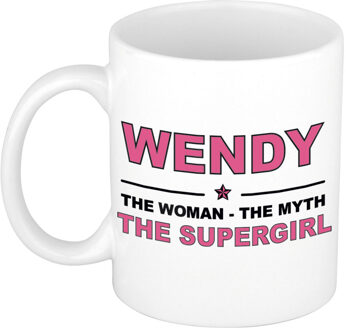 Bellatio Decorations Naam cadeau mok/ beker Wendy The woman, The myth the supergirl 300 ml - Naam mokken Multikleur