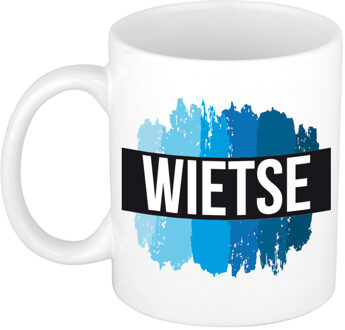 Bellatio Decorations Naam cadeau mok / beker Wietse met blauwe verfstrepen 300 ml